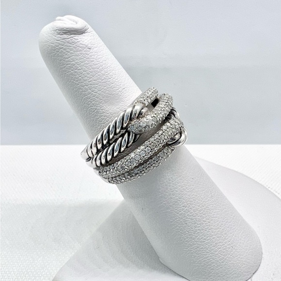 David Yurman Sterling Silver Double Loop Labyrinth Diamond Ring - Picture 9 of 15